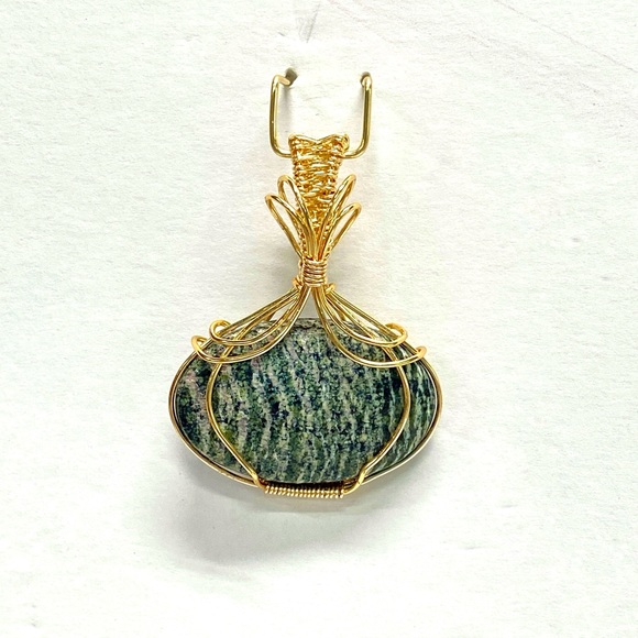 HANDMADE Swiss Opal Hand Wrapped Gold Plated Statement Pendant, Artisan Jewelry - Picture 2 of 10
